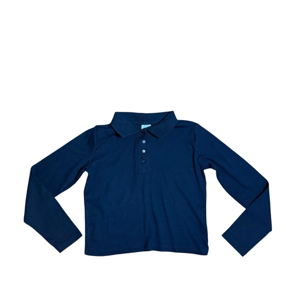 Zara Kids Unisex Black Long Sleeve Ribbed Polo Shirt – Size 10